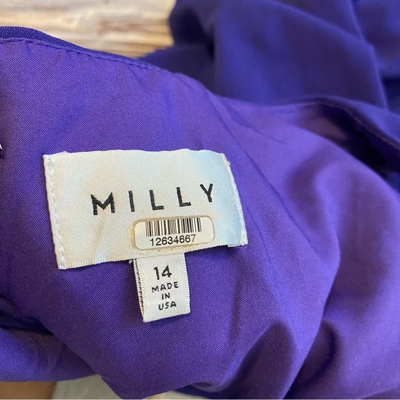 Milly Mishka Ruched Sleeveless Jersey Sheath Midi Dress Blue Purple Sz 14 - Picture 10 of 13